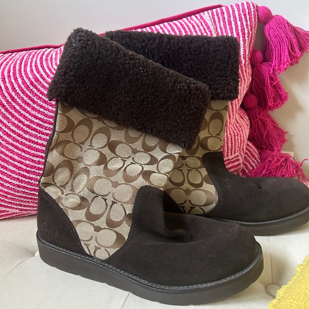 Coach Kally Signature Khaki Brown Suede Boot